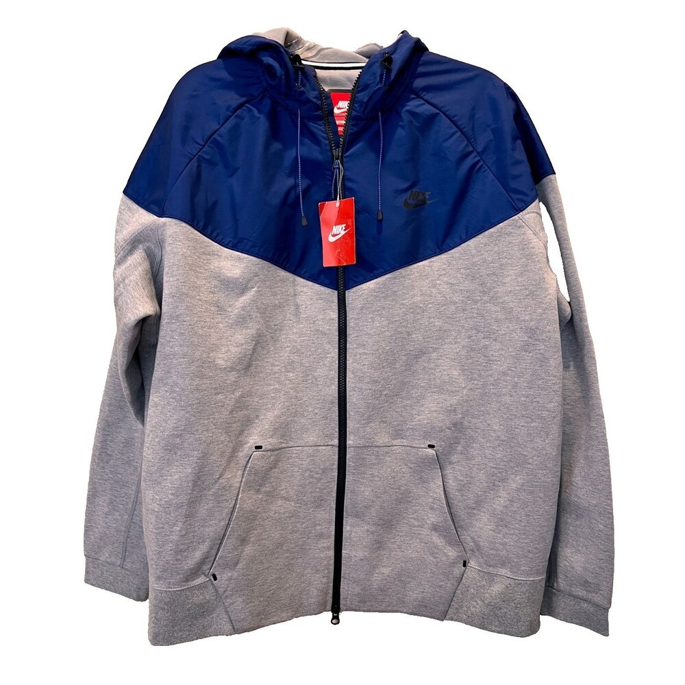 NIKE tech fleece Windrunner hoodie Size XXL GRAY BLUE Full Zip Up NEW 2XL NWT